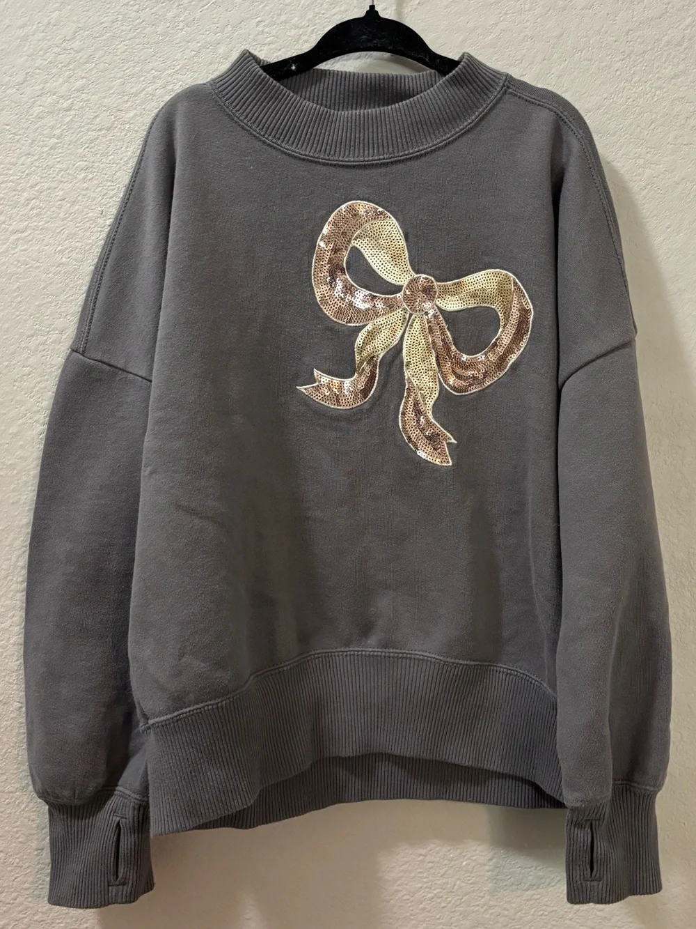 Abercrombie Kids Gray Sequin Bow Cozy Pullover Sweatshirt Size 7/8